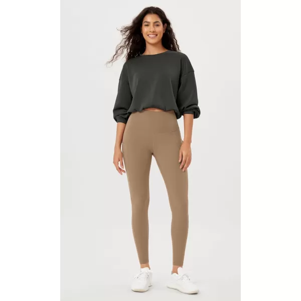 imageODODOS Womens High Waisted Yoga Leggings with Pockets Tummy Control Non See Through Workout Athletic Running Yoga PantsLight Brown