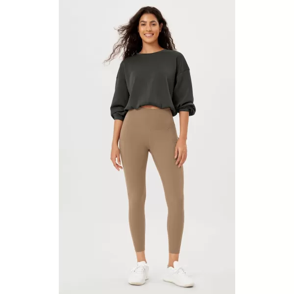 imageODODOS Womens High Waisted Yoga Leggings with Pockets Tummy Control Non See Through Workout Athletic Running Yoga PantsLight Brown