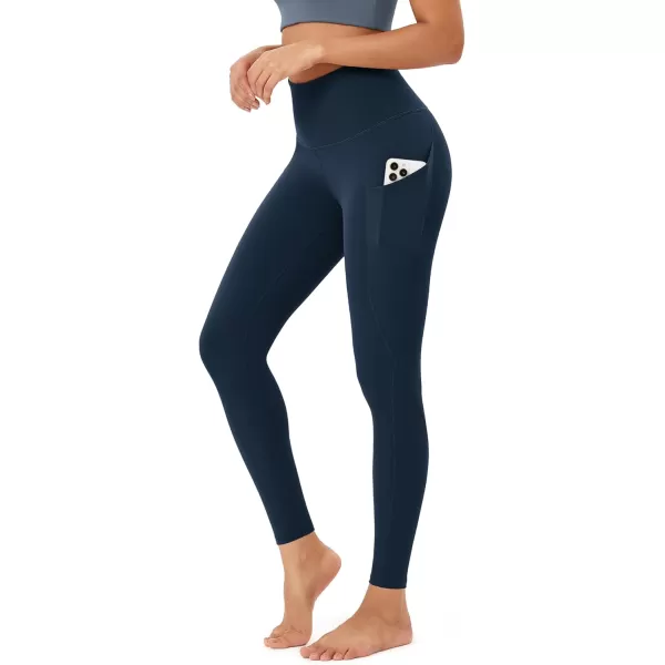 imageODODOS Womens High Waisted Yoga Leggings with Pockets Tummy Control Non See Through Workout Athletic Running Yoga PantsNavy