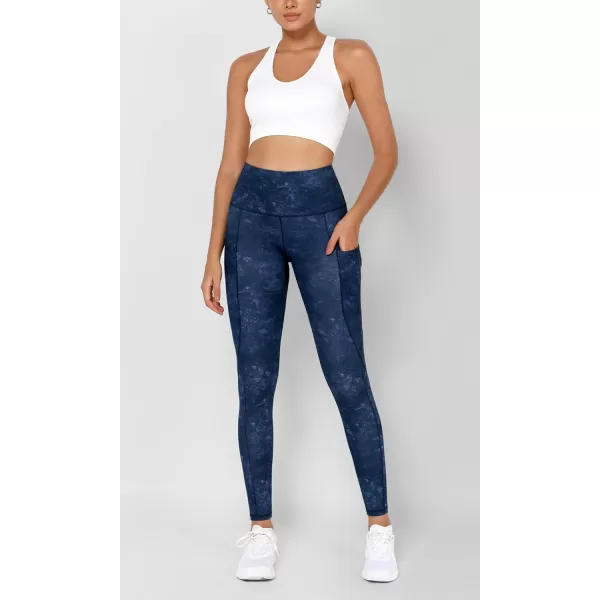 imageODODOS Womens High Waisted Yoga Leggings with Pockets Tummy Control Non See Through Workout Athletic Running Yoga PantsNavy Stone