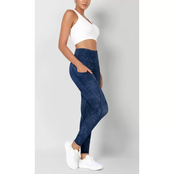 imageODODOS Womens High Waisted Yoga Leggings with Pockets Tummy Control Non See Through Workout Athletic Running Yoga PantsNavy Stone
