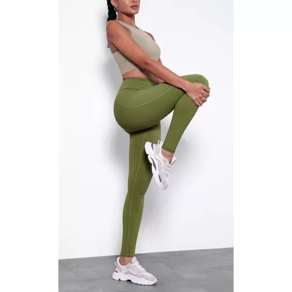 imageODODOS Womens High Waisted Yoga Leggings with Pockets Tummy Control Non See Through Workout Athletic Running Yoga PantsOliveArmy