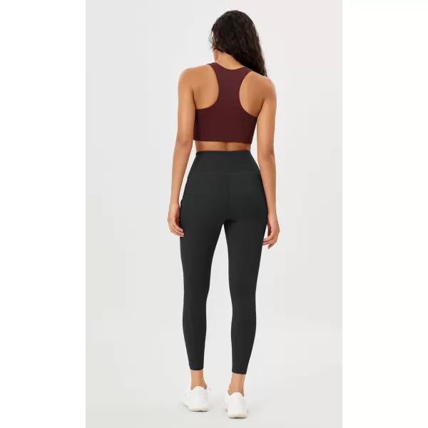 imageODODOS Womens High Waisted Yoga Leggings with Pockets Tummy Control Non See Through Workout Athletic Running Yoga PantsOnyx Black Grey
