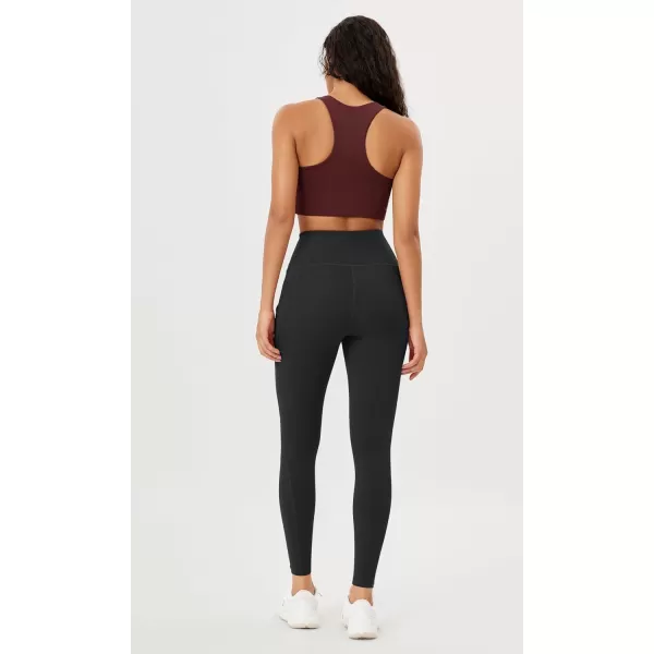 imageODODOS Womens High Waisted Yoga Leggings with Pockets Tummy Control Non See Through Workout Athletic Running Yoga PantsOnyx Black Grey