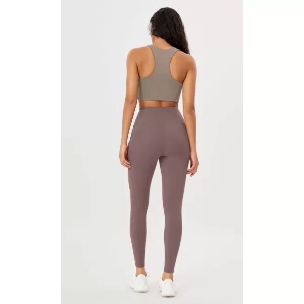 imageODODOS Womens High Waisted Yoga Leggings with Pockets Tummy Control Non See Through Workout Athletic Running Yoga PantsPurple Taupe