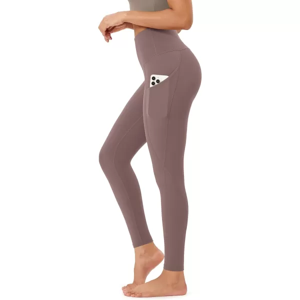 imageODODOS Womens High Waisted Yoga Leggings with Pockets Tummy Control Non See Through Workout Athletic Running Yoga PantsPurple Taupe
