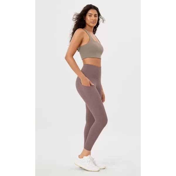 imageODODOS Womens High Waisted Yoga Leggings with Pockets Tummy Control Non See Through Workout Athletic Running Yoga PantsPurple Taupe