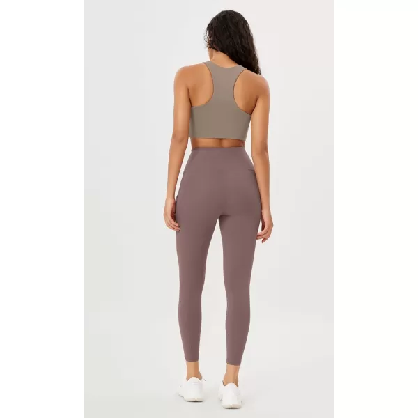 imageODODOS Womens High Waisted Yoga Leggings with Pockets Tummy Control Non See Through Workout Athletic Running Yoga PantsPurple Taupe