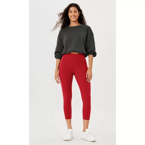 imageODODOS Womens High Waisted Yoga Leggings with Pockets Tummy Control Non See Through Workout Athletic Running Yoga PantsRed