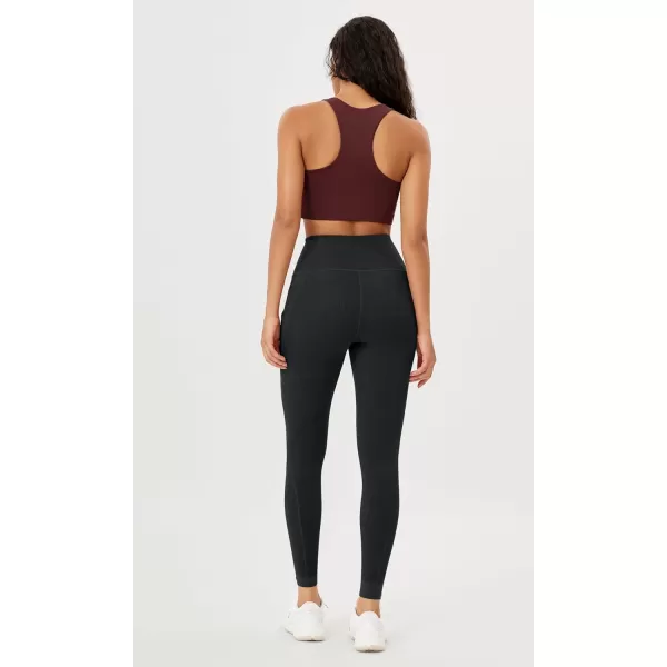 imageODODOS Womens High Waisted Yoga Leggings with Pockets Tummy Control Non See Through Workout Athletic Running Yoga PantsWave Black