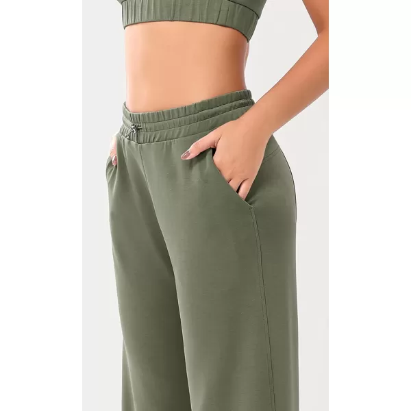 imageODODOS Womens Modal Soft Wide Leg Pants with Pockets Adjustable Shockcord High Waist Casual Lounge Pants272931quot InseamDark Sage