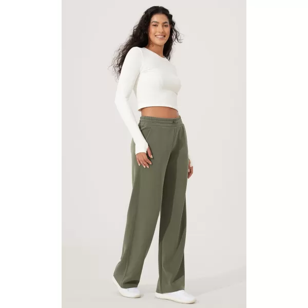 imageODODOS Womens Modal Soft Wide Leg Pants with Pockets Adjustable Shockcord High Waist Casual Lounge Pants272931quot InseamDark Sage Fleeced