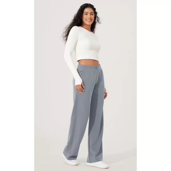 imageODODOS Womens Modal Soft Wide Leg Pants with Pockets Adjustable Shockcord High Waist Casual Lounge Pants272931quot InseamGrey Blue Fleeced