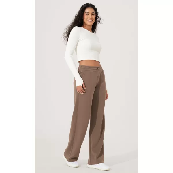 imageODODOS Womens Modal Soft Wide Leg Pants with Pockets Adjustable Shockcord High Waist Casual Lounge Pants272931quot InseamNutria Fleeced