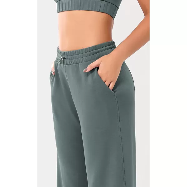 imageODODOS Womens Modal Soft Wide Leg Pants with Pockets Adjustable Shockcord High Waist Casual Lounge Pants272931quot InseamSlate Green