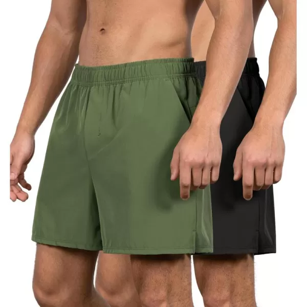 imageODODOS Mens 2 Pack Athletic Shorts with Pockets 5quot  7quot Inseam Quick Dry Lightweight Workout Gym Running ShortsBlackarmy Green