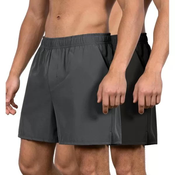 imageODODOS Mens 2 Pack Athletic Shorts with Pockets 5quot  7quot Inseam Quick Dry Lightweight Workout Gym Running ShortsBlackgray