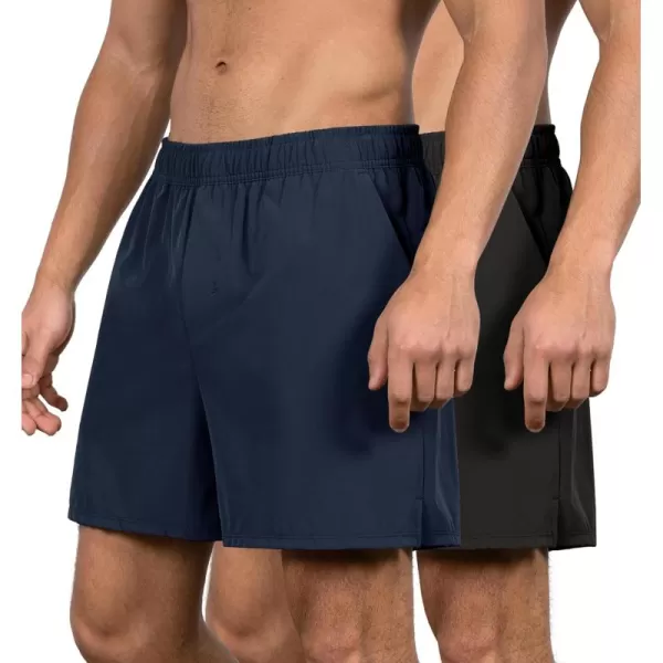 imageODODOS Mens 2 Pack Athletic Shorts with Pockets 5quot  7quot Inseam Quick Dry Lightweight Workout Gym Running ShortsBlacknavy