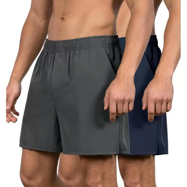 imageODODOS Mens 2 Pack Athletic Shorts with Pockets 5quot  7quot Inseam Quick Dry Lightweight Workout Gym Running ShortsNavygray