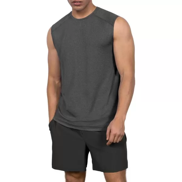 imageODODOS Mens Quick Dry Athletic Tank Tops UPF 50 Sun Protection SPF Workout Sleeveless Muscle ShirtsCharcoal Heather