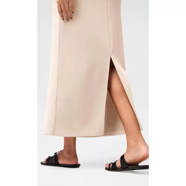 imageODODOS Modal Soft Maxi Skirt for Women Back Slit High Waist Casual Long Pencil SkirtsBeige