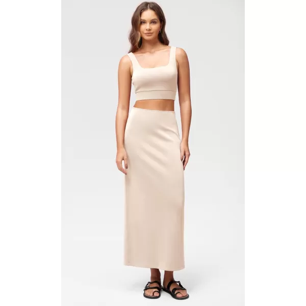 imageODODOS Modal Soft Maxi Skirt for Women Back Slit High Waist Casual Long Pencil SkirtsBeige