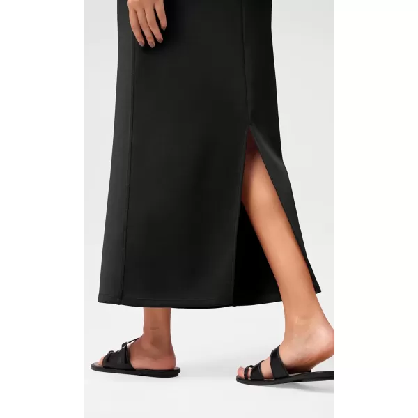 imageODODOS Modal Soft Maxi Skirt for Women Back Slit High Waist Casual Long Pencil SkirtsBlack