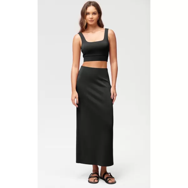 imageODODOS Modal Soft Maxi Skirt for Women Back Slit High Waist Casual Long Pencil SkirtsBlack