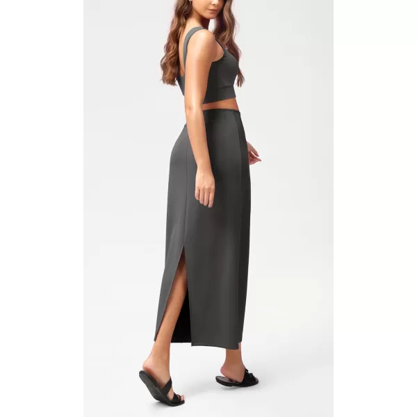 imageODODOS Modal Soft Maxi Skirt for Women Back Slit High Waist Casual Long Pencil SkirtsCharcoal