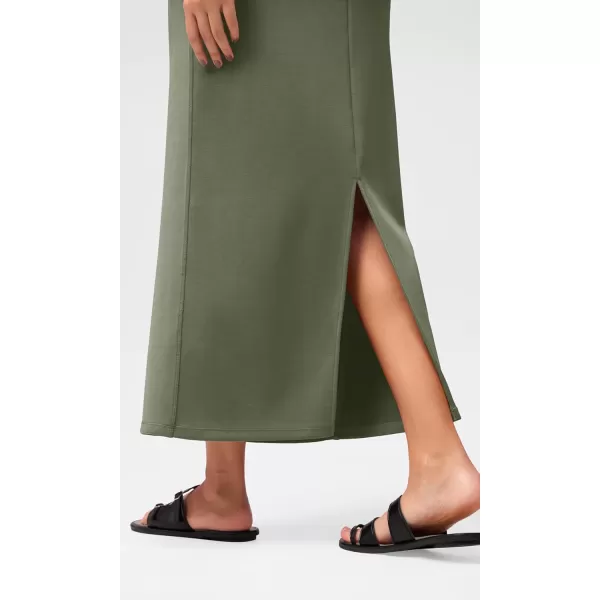 imageODODOS Modal Soft Maxi Skirt for Women Back Slit High Waist Casual Long Pencil SkirtsDark Sage