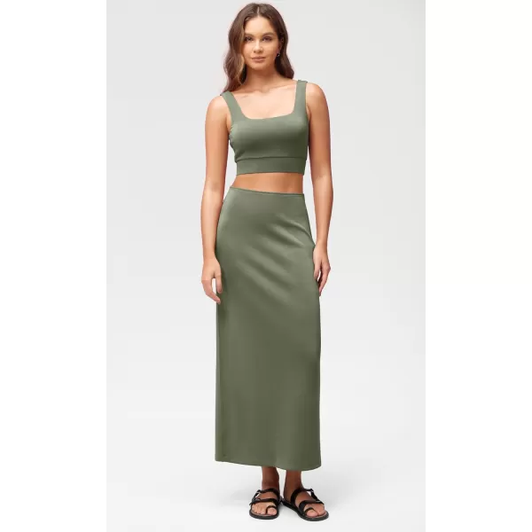 imageODODOS Modal Soft Maxi Skirt for Women Back Slit High Waist Casual Long Pencil SkirtsDark Sage