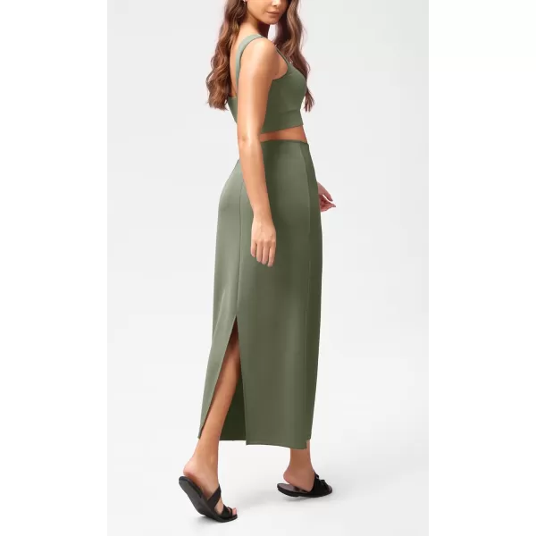 imageODODOS Modal Soft Maxi Skirt for Women Back Slit High Waist Casual Long Pencil SkirtsDark Sage