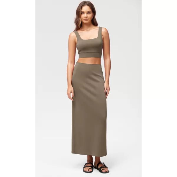 imageODODOS Modal Soft Maxi Skirt for Women Back Slit High Waist Casual Long Pencil SkirtsEspresso