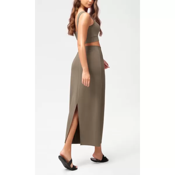 imageODODOS Modal Soft Maxi Skirt for Women Back Slit High Waist Casual Long Pencil SkirtsEspresso