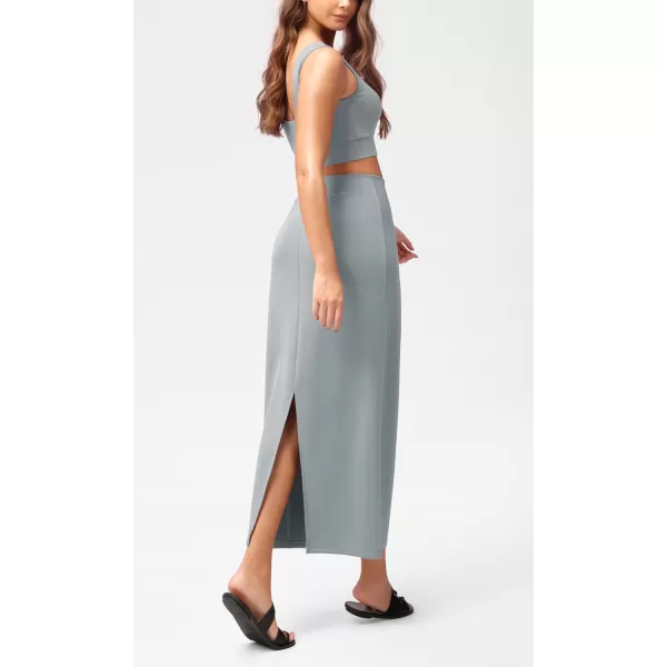 imageODODOS Modal Soft Maxi Skirt for Women Back Slit High Waist Casual Long Pencil SkirtsGrey Blue
