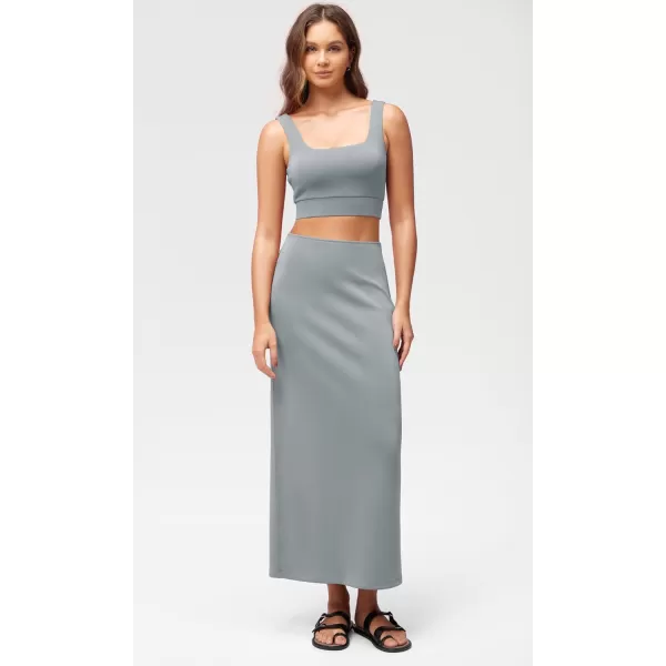 imageODODOS Modal Soft Maxi Skirt for Women Back Slit High Waist Casual Long Pencil SkirtsGrey Blue