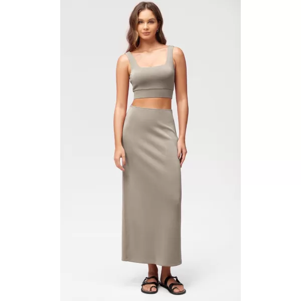 imageODODOS Modal Soft Maxi Skirt for Women Back Slit High Waist Casual Long Pencil SkirtsKhaki