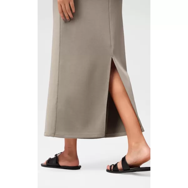 imageODODOS Modal Soft Maxi Skirt for Women Back Slit High Waist Casual Long Pencil SkirtsKhaki