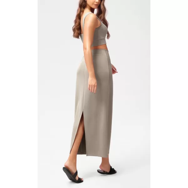 imageODODOS Modal Soft Maxi Skirt for Women Back Slit High Waist Casual Long Pencil SkirtsKhaki