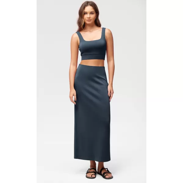 imageODODOS Modal Soft Maxi Skirt for Women Back Slit High Waist Casual Long Pencil SkirtsNavy
