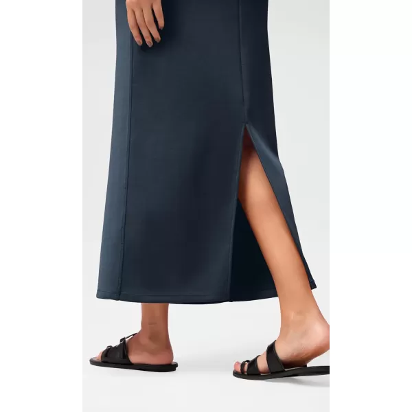 imageODODOS Modal Soft Maxi Skirt for Women Back Slit High Waist Casual Long Pencil SkirtsNavy