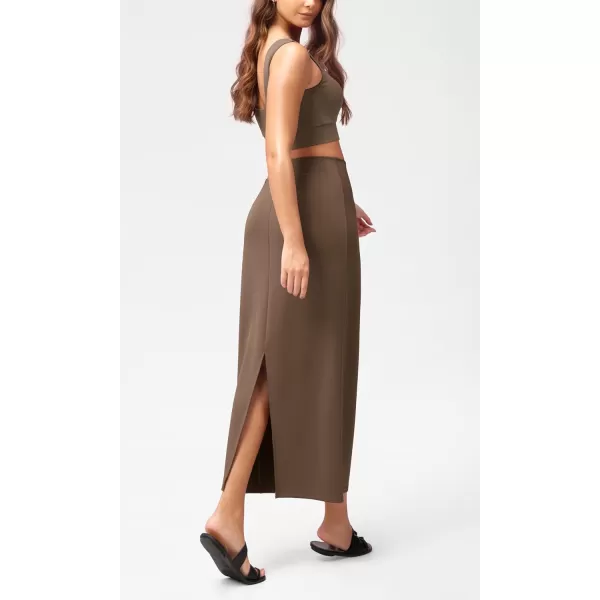 imageODODOS Modal Soft Maxi Skirt for Women Back Slit High Waist Casual Long Pencil SkirtsNutria