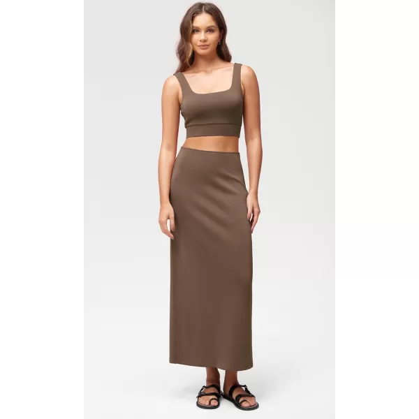 imageODODOS Modal Soft Maxi Skirt for Women Back Slit High Waist Casual Long Pencil SkirtsNutria
