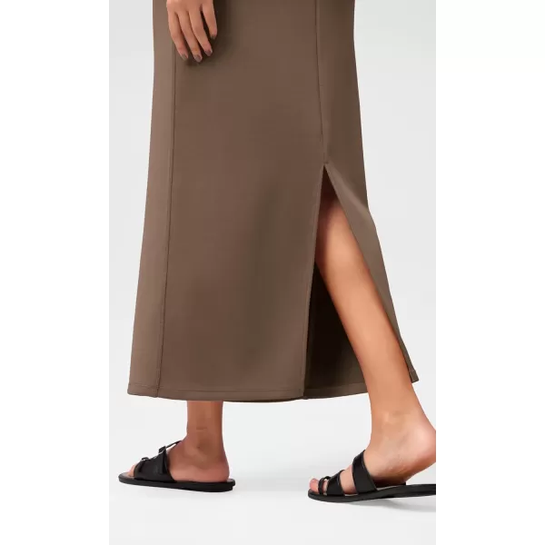 imageODODOS Modal Soft Maxi Skirt for Women Back Slit High Waist Casual Long Pencil SkirtsNutria