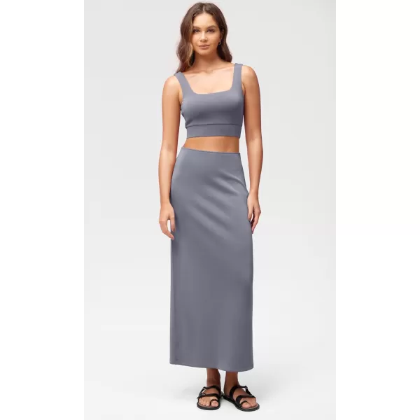 imageODODOS Modal Soft Maxi Skirt for Women Back Slit High Waist Casual Long Pencil SkirtsPurple Gray