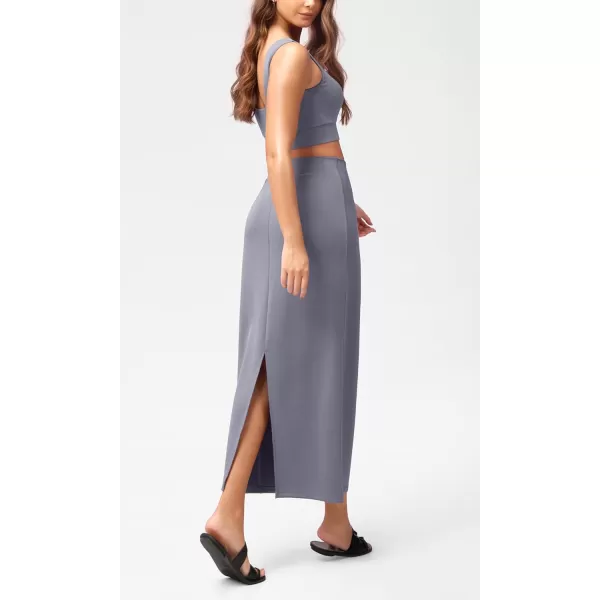 imageODODOS Modal Soft Maxi Skirt for Women Back Slit High Waist Casual Long Pencil SkirtsPurple Gray