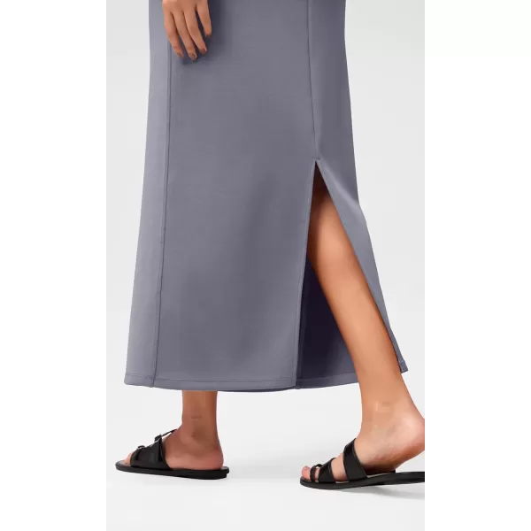 imageODODOS Modal Soft Maxi Skirt for Women Back Slit High Waist Casual Long Pencil SkirtsPurple Gray