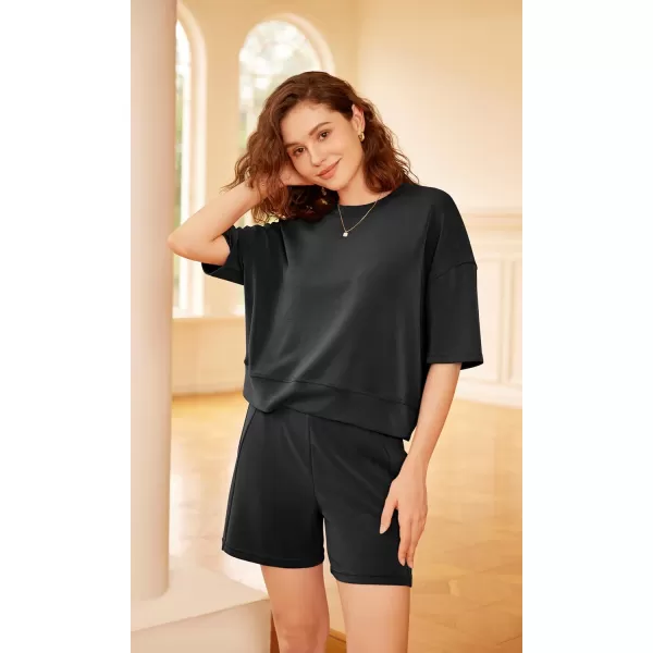 imageODODOS Modal Soft Short Sleeve TShirts for Women Oversized Crew Neck Tee Relaxed Pullover TopsBlack