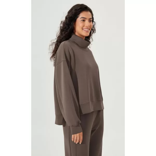 imageODODOS Modal Soft Split Hem Turtleneck Sweatshirts for Women Long Sleeve Casual Pullover TopWood Brown