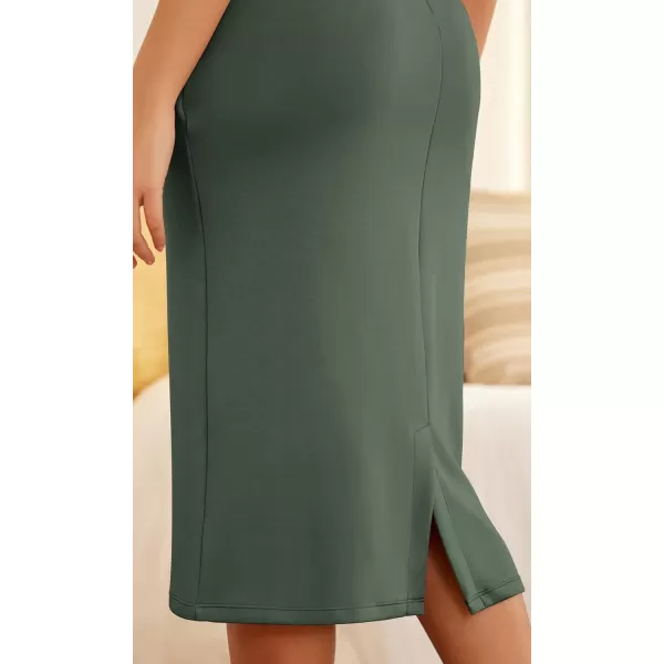 imageODODOS Womens Modal Soft Midi Skirt with Pockets High Waist Back Slit Casual Pencil SkirtsDuck Green